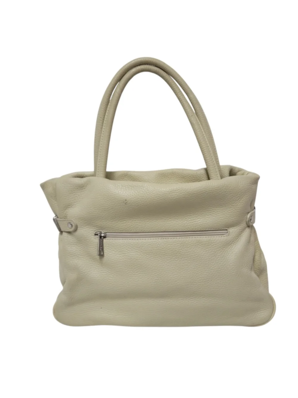 Phynes Paris Women's Beige Leather Double-Handle Leather Satchel Bag Purse